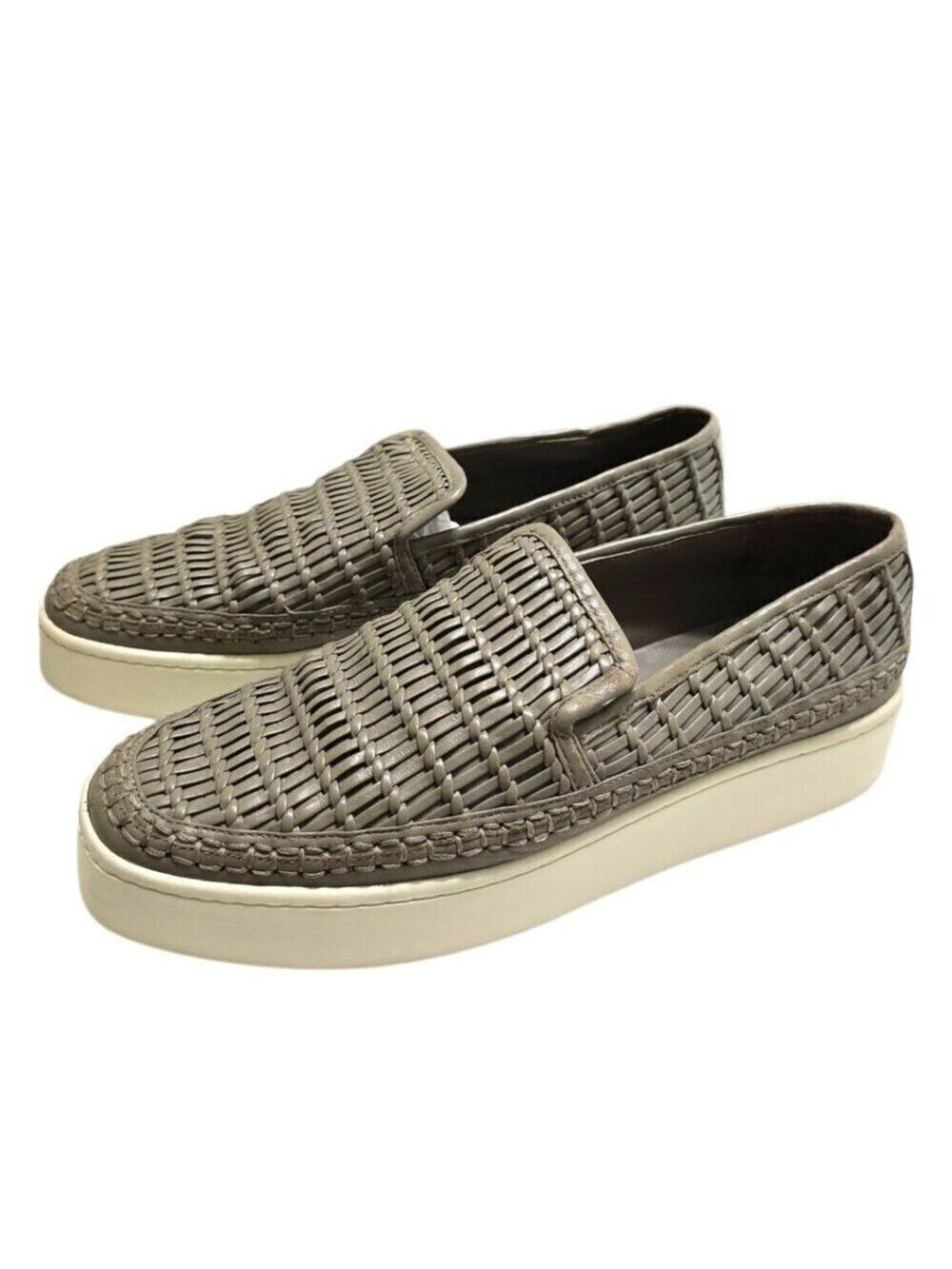 Vince Stafford Slip-On Leather Flatform Sneakers In Gray Sz 8M